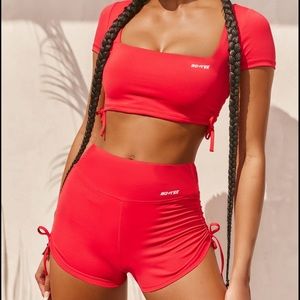Bo and tee red workout set